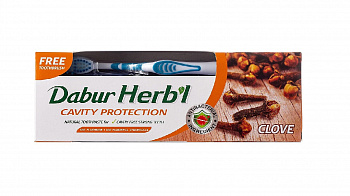 Dabur Herb'l зубная паста CLOVE (гвоздика)/Дабур Хербл Клов защита полости рта с гвоздикой (зубная щетка в подарок)), 150 г.