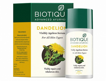 Biotique BIO DANDELION Visibly Ageless Serum / ОДУВАНЧИК Антивозрастная сыворотка для лица, для всех типов кожи /  Биотик / 40 мл.